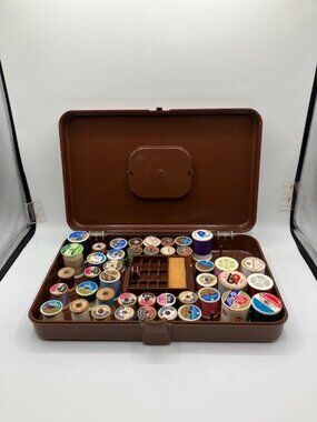 Wil-Hold Thread Box With Handle Hinge Lid Closing Clasp Vintage Thread Included